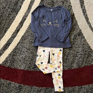 Cat Face Blue Top and Heart Leggings Set